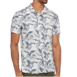 Marc Anthony Mens Luxury Slim Fit Hawaiian Tropical Short Sleeve Shirt XL White